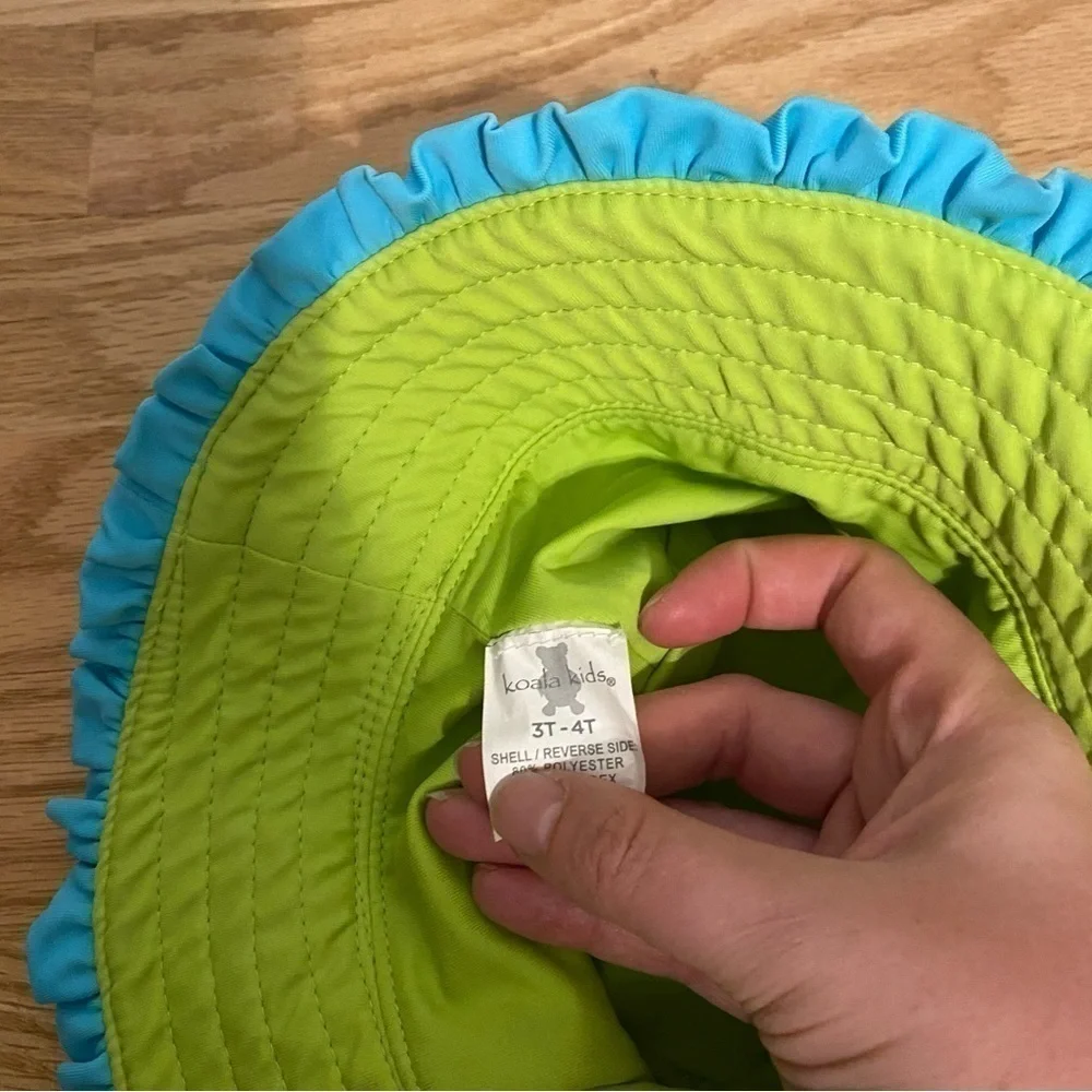 Hawaiian Print Bucket Hat Blue Green Koala Kids Sz 3T-4T